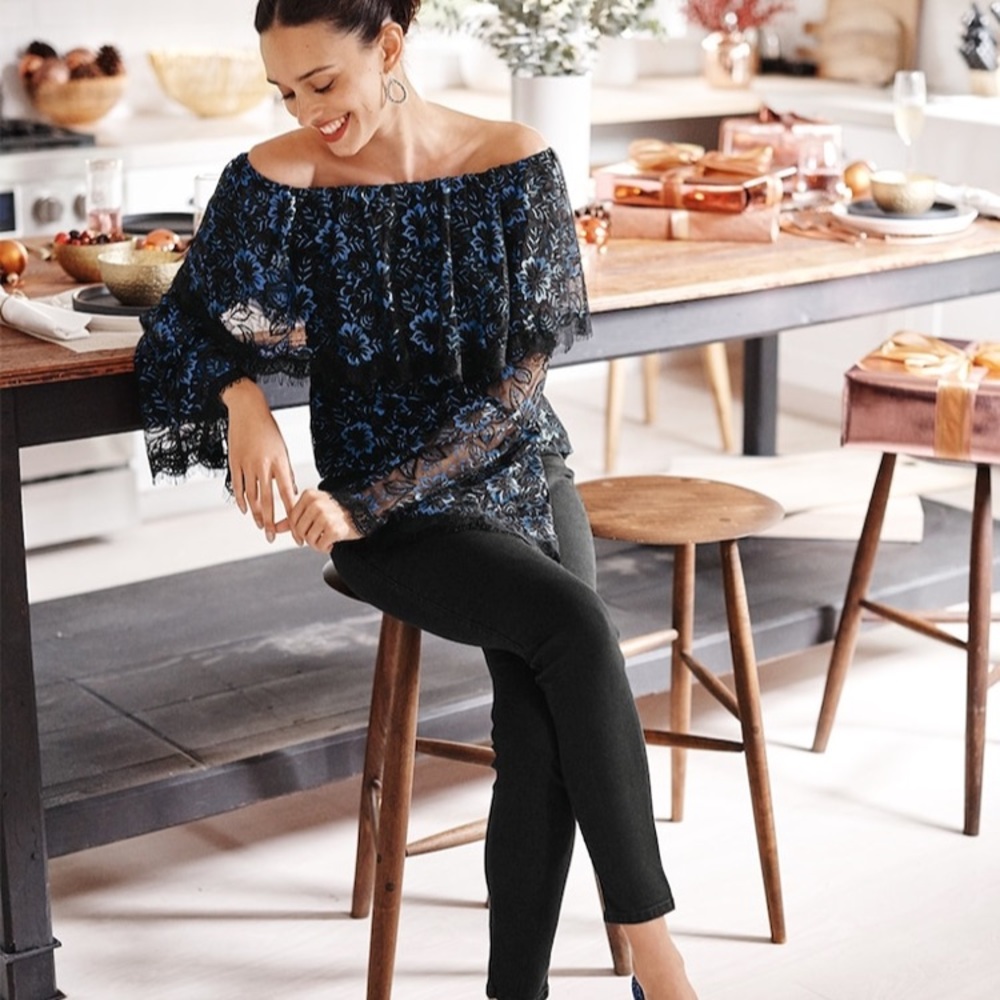 White House Black Market off the shoulder lace top